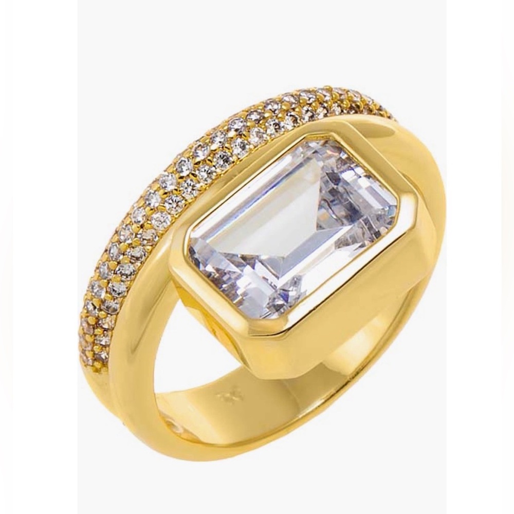 Adina Eden CZ Emerald Bezel Double Row Ring  NWT